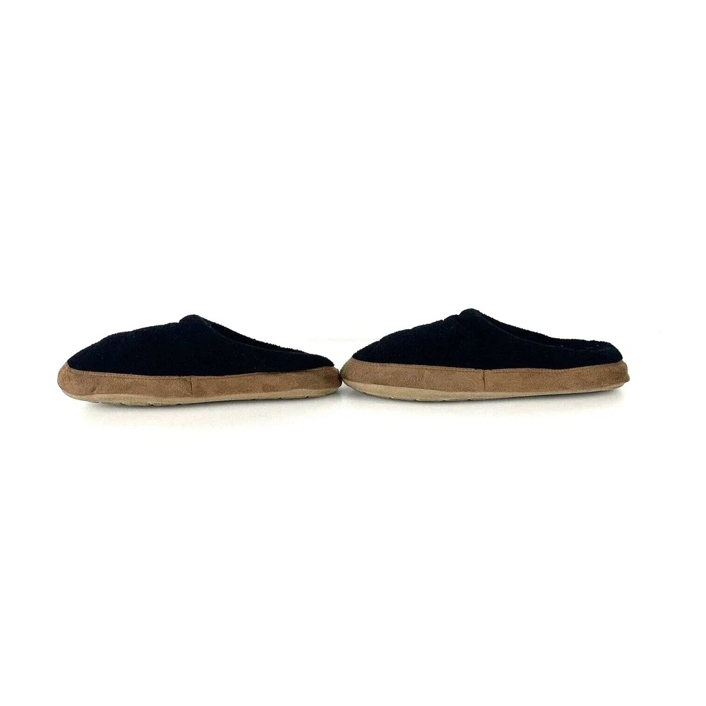 Lands End Fleece Leather Hard Bottom Slippers Navy Blue Youth Adolescent Kids‎ 6